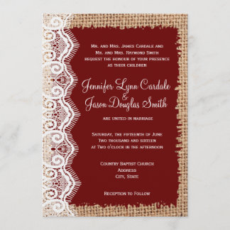 Rustic Country Burlap Lace Red Wedding Invitations