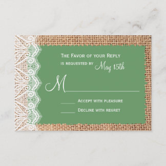 Rustic Country Burlap Lace Red Wedding RSVP Card