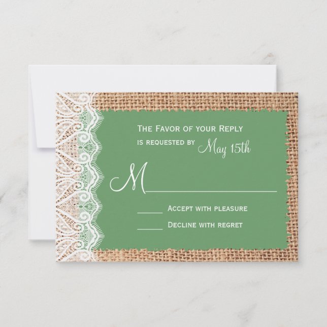 Rustic Country Burlap Lace Red Wedding RSVP Card (Front)