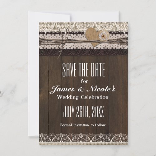 Rustic Country Burlap  Lace Save The Date Card