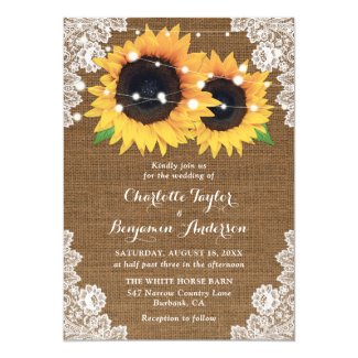 Rustic Country Burlap Lace Sunflower Wedding Invitation