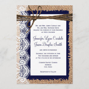 Rustic Country Burlap Lace Twine Wedding Invites