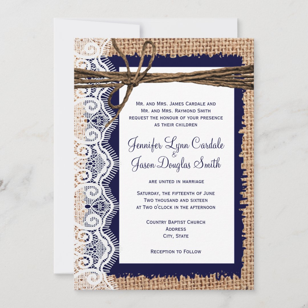 Rustic Country Burlap Lace Twine Wedding Invites Zazzle