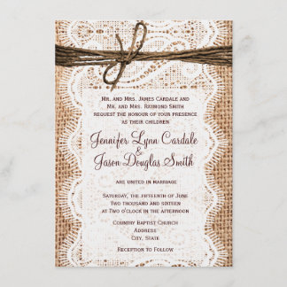 Rustic Country Burlap Lace Twine Wedding Invites