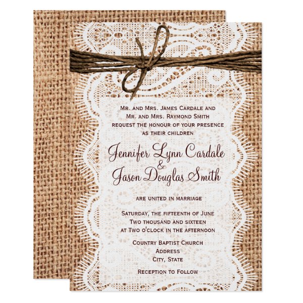 Burlap and Lace Wedding Invitations Rustic Wedding Invitations