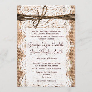 Rustic Country Burlap Lace Twine Wedding Invites