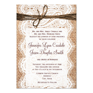 Rustic Country Burlap Lace Twine Wedding Invites