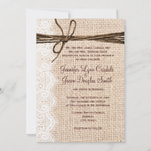 Rustic Country Burlap Lace Twine Wedding Invites
