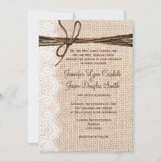 Rustic Country Burlap Lace Twine Wedding Invites