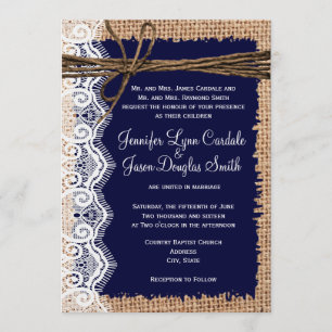 Rustic Country Burlap Lace Twine Wedding Invites