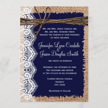 Rustic Country Burlap Lace Twine Wedding Invites by CustomWeddingSets at Zazzle