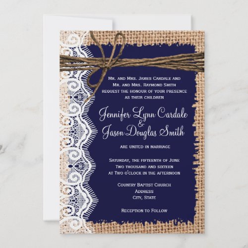 Rustic Country Burlap Lace Twine Wedding Invites