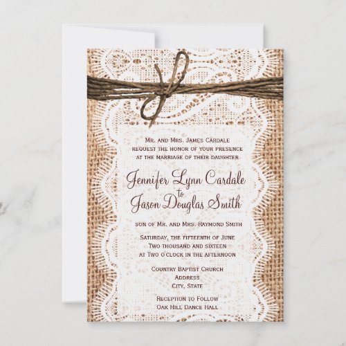 Rustic Country Burlap Lace Twine Wedding Invites