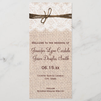 Rustic Country Burlap Lace Twine Wedding Program
