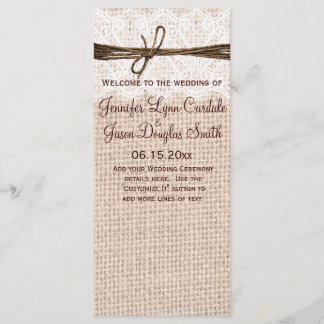 Rustic Country Burlap Lace Twine Wedding Program