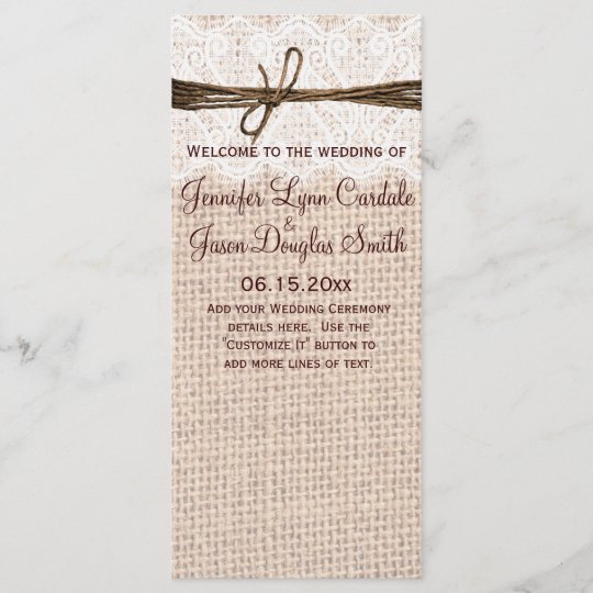 Rustic Country Burlap Lace Twine Wedding Program Zazzle Com