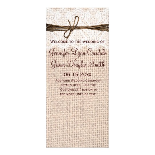 Rustic Country Burlap Lace Twine Wedding Program