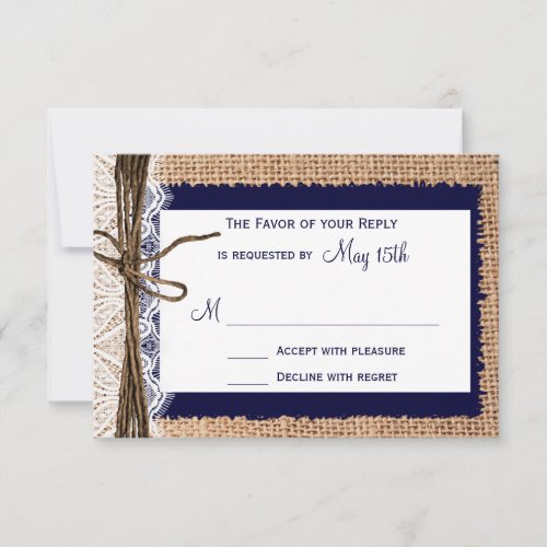 Rustic Country Burlap Lace Twine Wedding RSVP