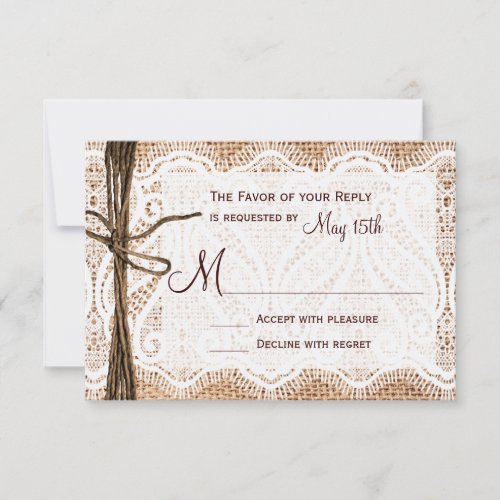 Rustic Country Burlap Lace Twine Wedding RSVP