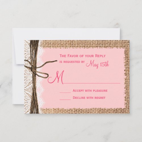 Rustic Country Burlap Lace Twine Wedding RSVP