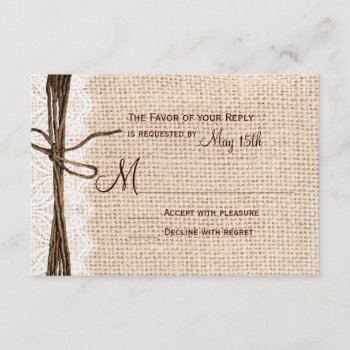 Rustic Country Burlap Lace Twine Wedding Rsvp by CustomWeddingSets at Zazzle