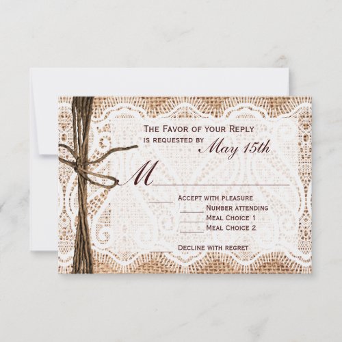 Rustic Country Burlap Lace Twine Wedding RSVP