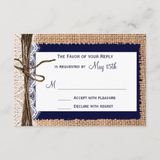 Rustic Country Burlap Lace Twine Wedding RSVP Card