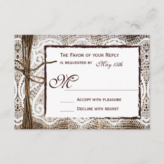 Rustic Country Burlap Lace Twine Wedding RSVP Card