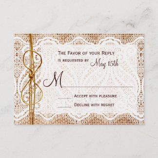 Rustic Country Burlap Lace Twine Wedding RSVP Card