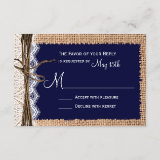 Rustic Country Burlap Lace Twine Wedding RSVP Card