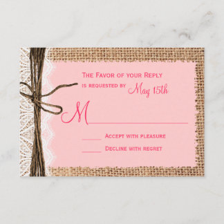 Rustic Country Burlap Lace Twine Wedding RSVP Card