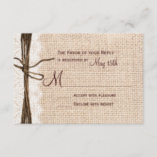 Rustic Country Burlap Lace Twine Wedding RSVP Card