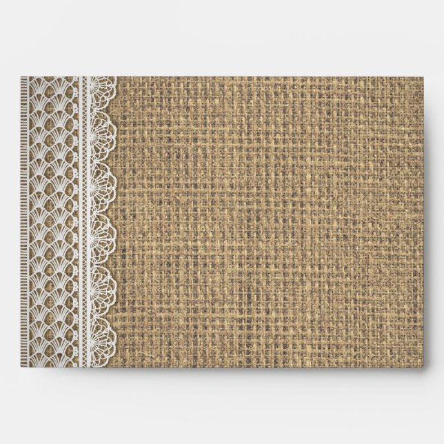 Rustic Country | Burlap Lace Wedding Envelope (Front)