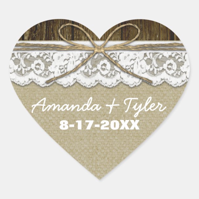 Rustic Country Burlap Lace Wedding Favor Stickers (Front)