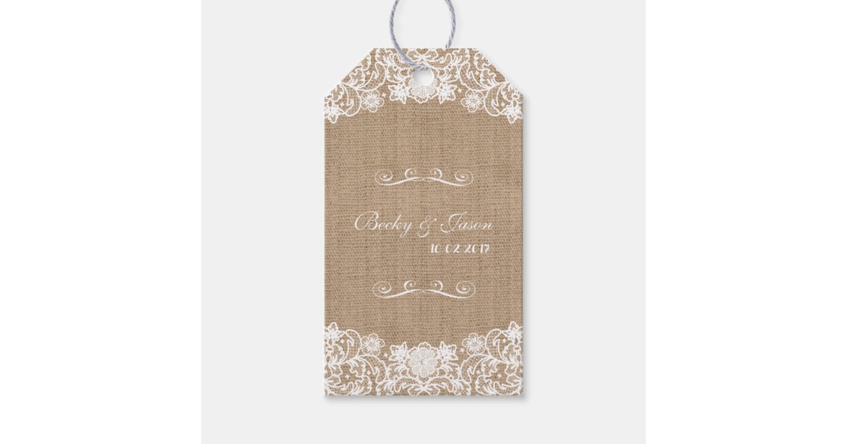 Rustic Country Burlap Lace Wedding Gift Tags | Zazzle