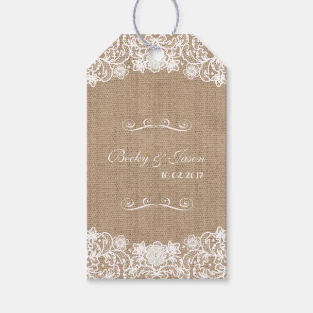 Rustic Country Burlap Lace Wedding Gift Tags | Zazzle