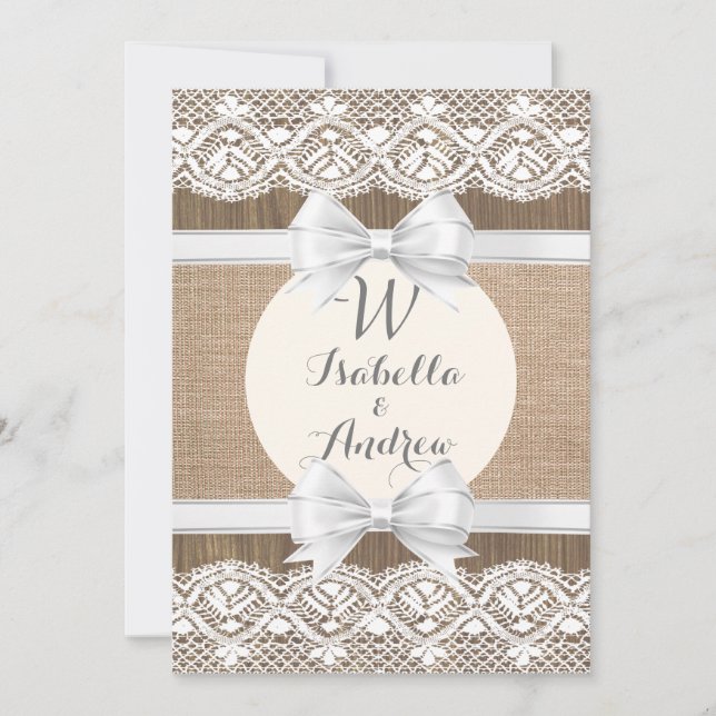 Rustic Country Burlap Lace Wedding Invitation (Front)