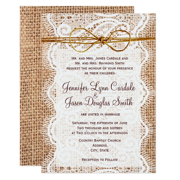 Rustic Country Burlap Lace Wedding Invitations