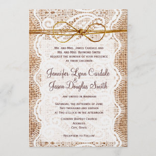 Rustic Country Burlap Lace Wedding Invitations