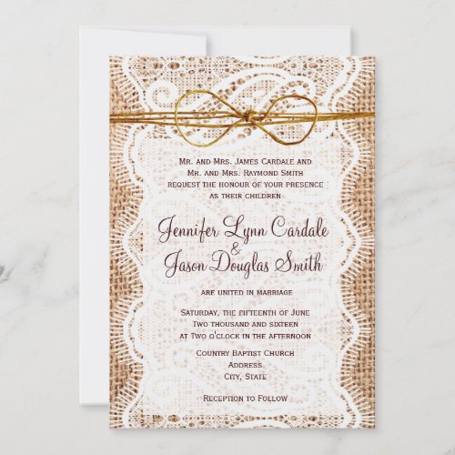 Rustic Country Burlap Lace Wedding Invitations