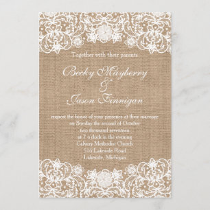 Rustic Country Burlap Lace Wedding Invites