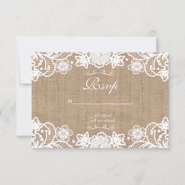 Rustic Country Burlap Lace Wedding RSVP (Front)