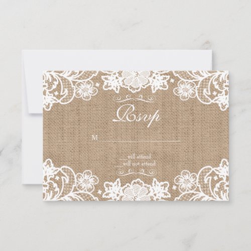 Rustic Country Burlap Lace Wedding RSVP