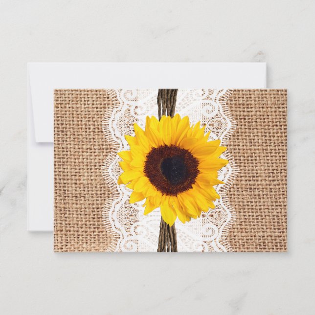 Rustic Country Burlap Lace Wedding RSVP Cards (Front)