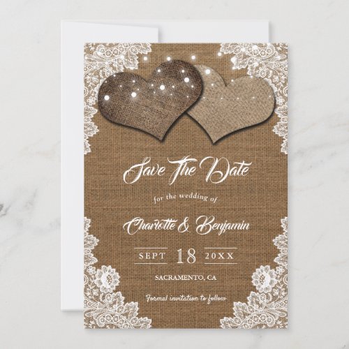 Rustic Country Burlap Lace Wedding Save The Date