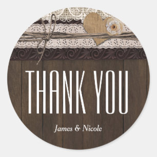 Rustic Country Burlap Lace & Wood Favor Sticker