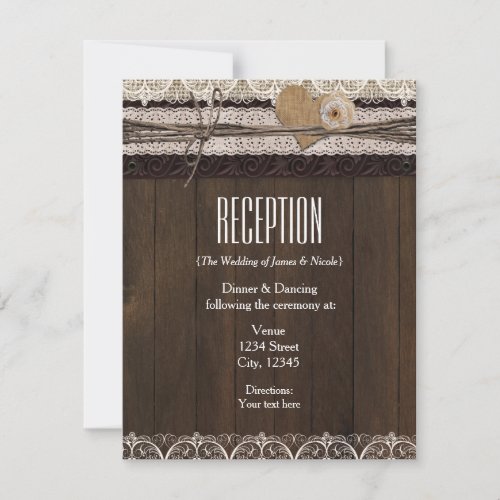 Rustic Country Burlap Lace  Wood Reception Card