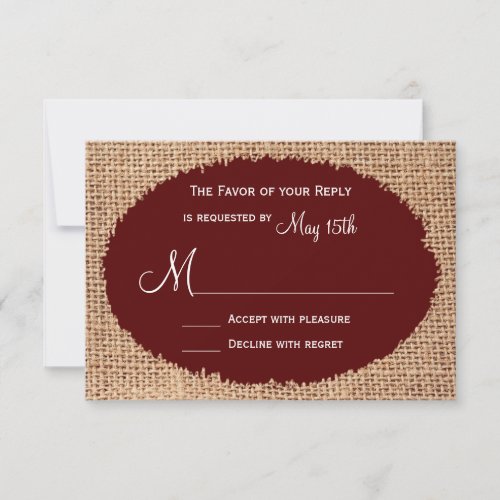 Rustic Country Burlap Maroon Red Wedding RSVP