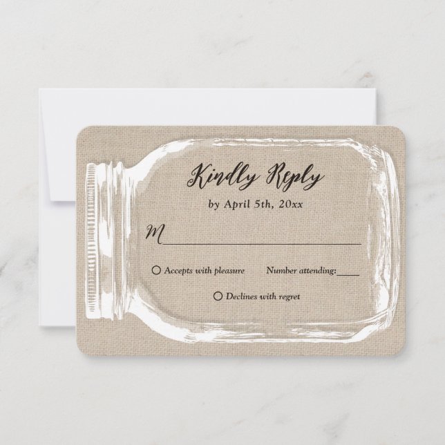 Rustic Country Burlap Mason Jar Wedding RSVP (Front)