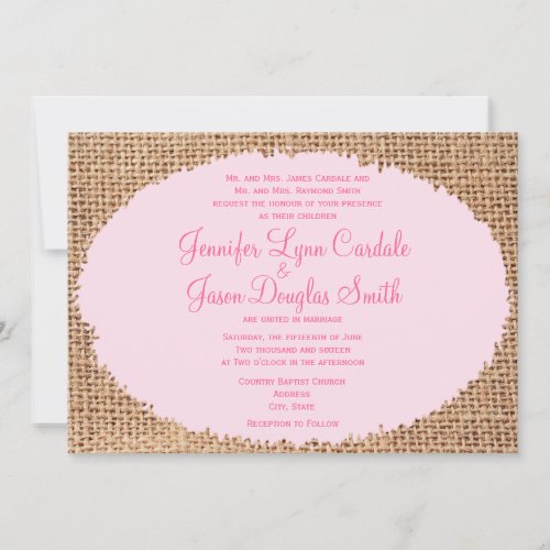 Rustic Country Burlap Pink Wedding Invitations